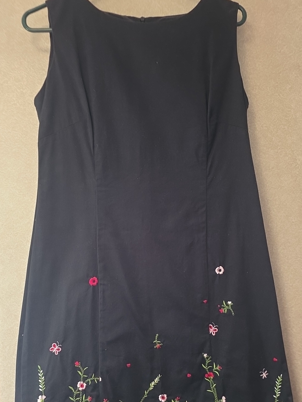 Danny & Nicole Black Sleeveless Dress with Pink & Green Floral Embroidery